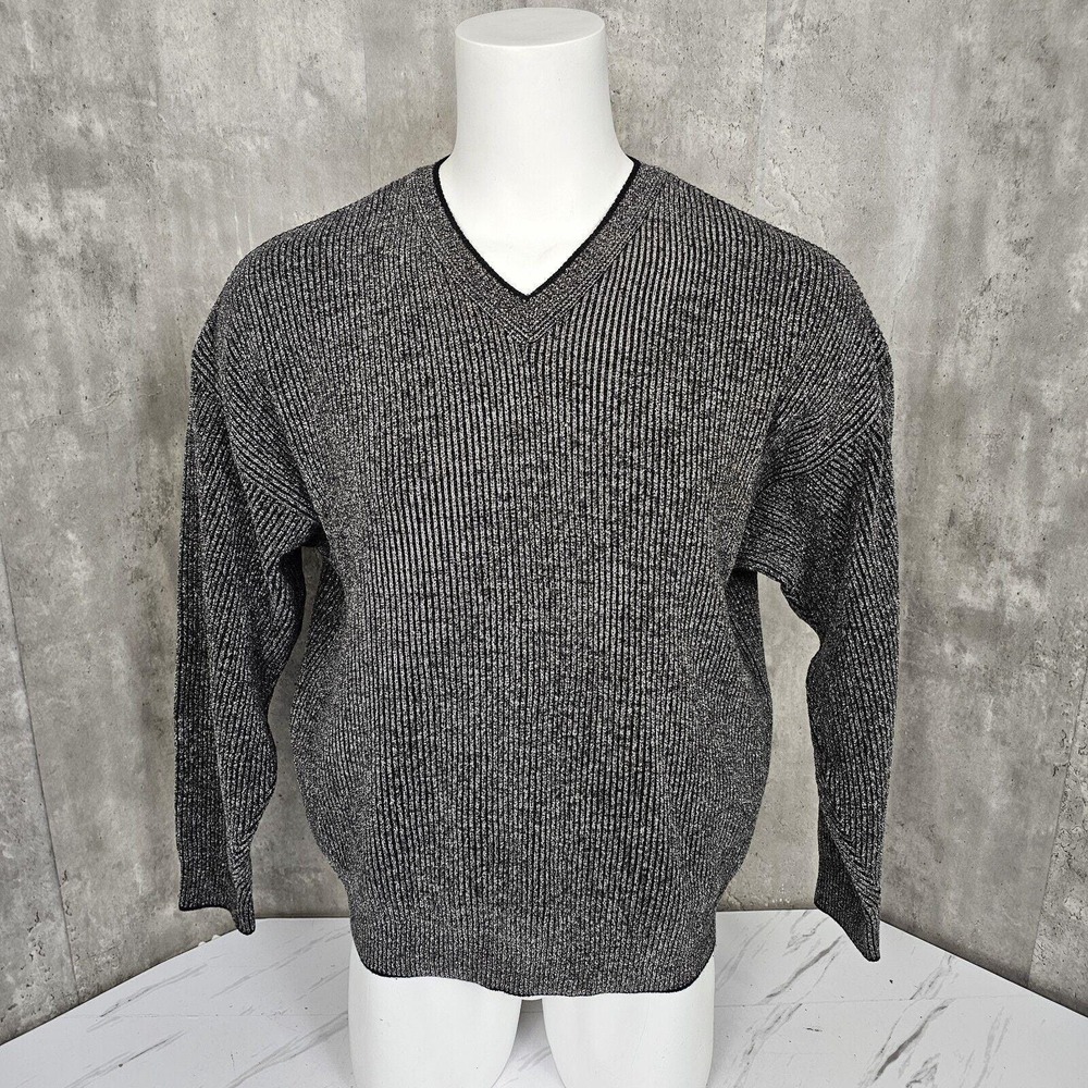 Vintage Pronto Uomo Mens L Vneck Soft Ribbed Knit Sweater Jumper Long Sleeve